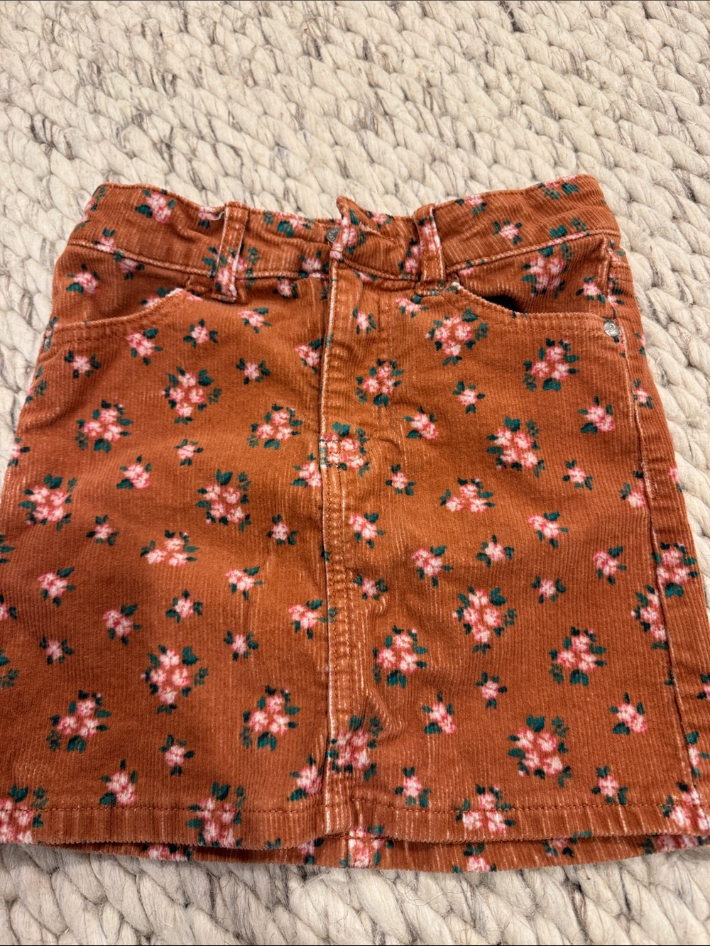 art class Rust Floral Corduroy Skirt with Pink Flowers